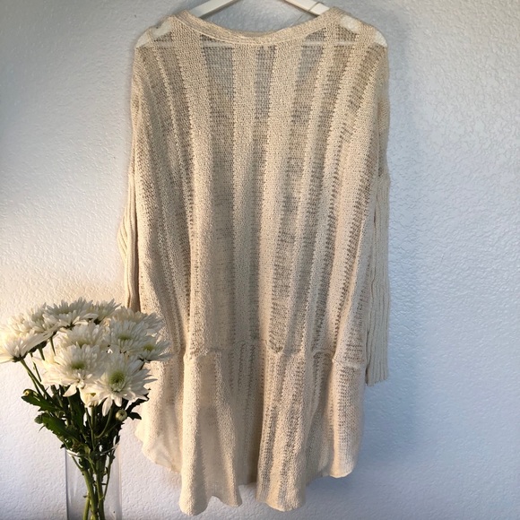 Free People Open Weave Long Sweater Ivory sz S - Picture 5 of 5